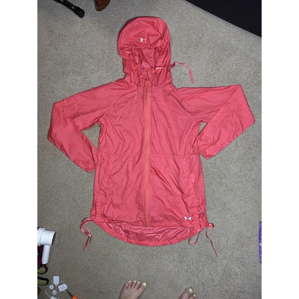 Under Armour Storm 2 Women's S Windbreaker Jacket Coral Pink Hooded Full Zip